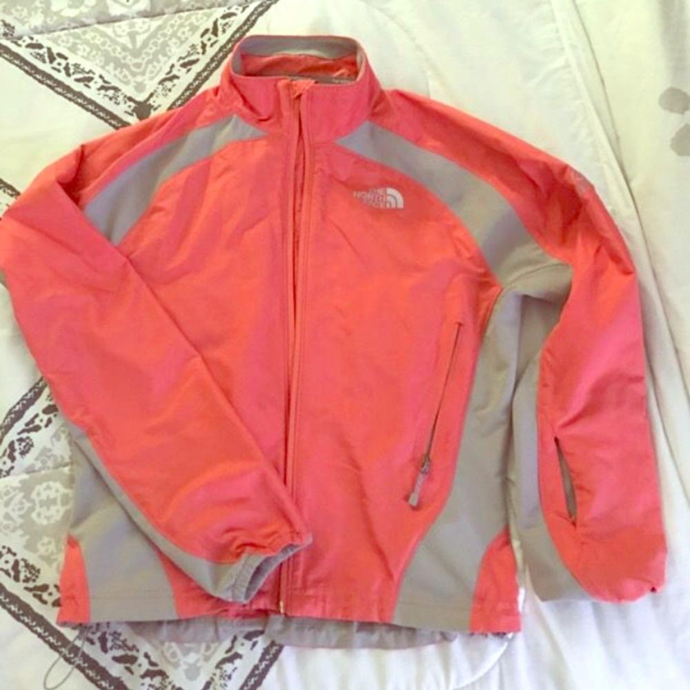 North face zip up jacket salmon pink nd gray